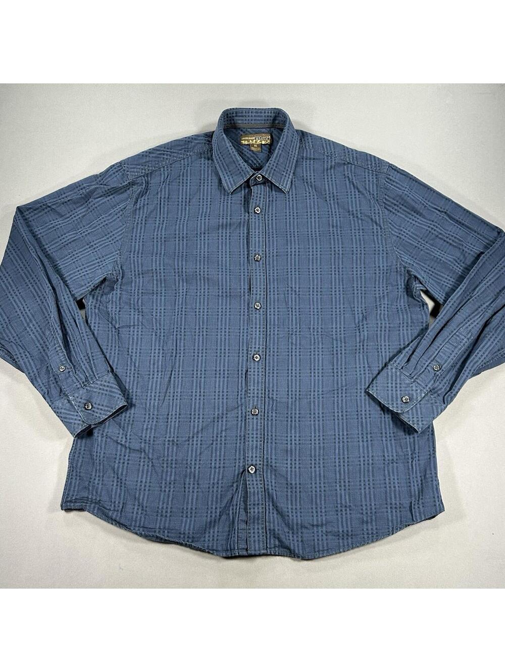 Blue Pronto Uomo Button Up Long Sleeve Shirt Blue Plaid Check Men's Size XL